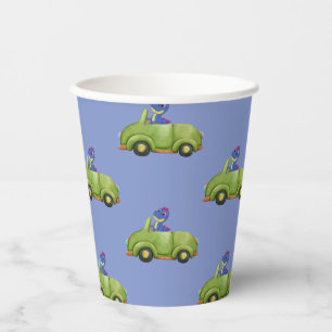 Funny dinosaur antique car boy School kid Birthday Paper Cups