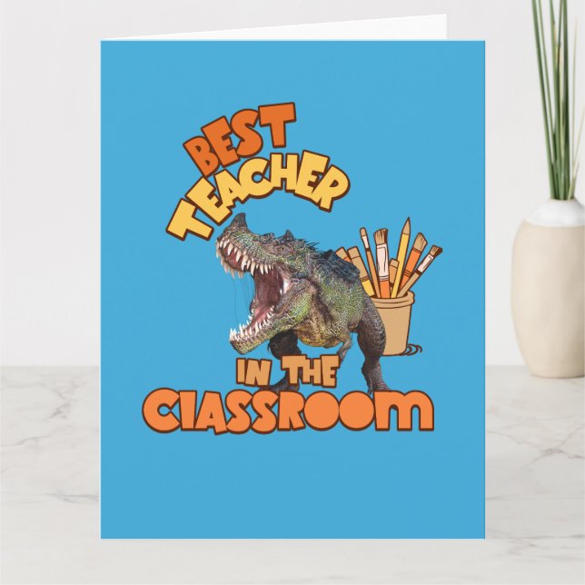 Funny Dinosaur Art Teacher Creative Classroom Card (Front)