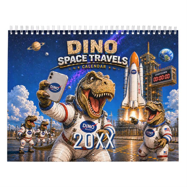 Funny Dinosaur Astronaut Wall Calendar  (Cover)