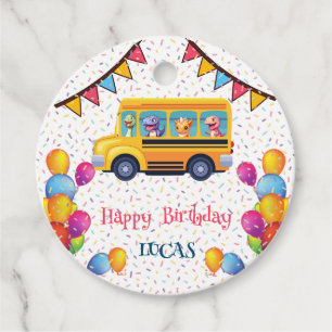 Funny dinosaur Back To School Bus boy Birthday  Favour Tags