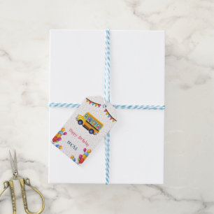 Funny dinosaur Back To School Bus boy Birthday  Gift Tags
