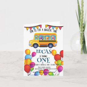 Funny dinosaur Back To School Bus boy Birthday  Invitation