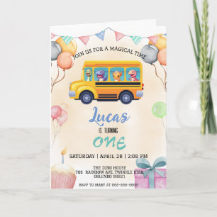 Funny dinosaur Back To School Bus boy Birthday  Invitation