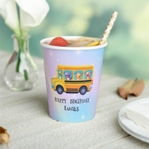 Funny dinosaur Back To School Bus boy Birthday  Paper Cups