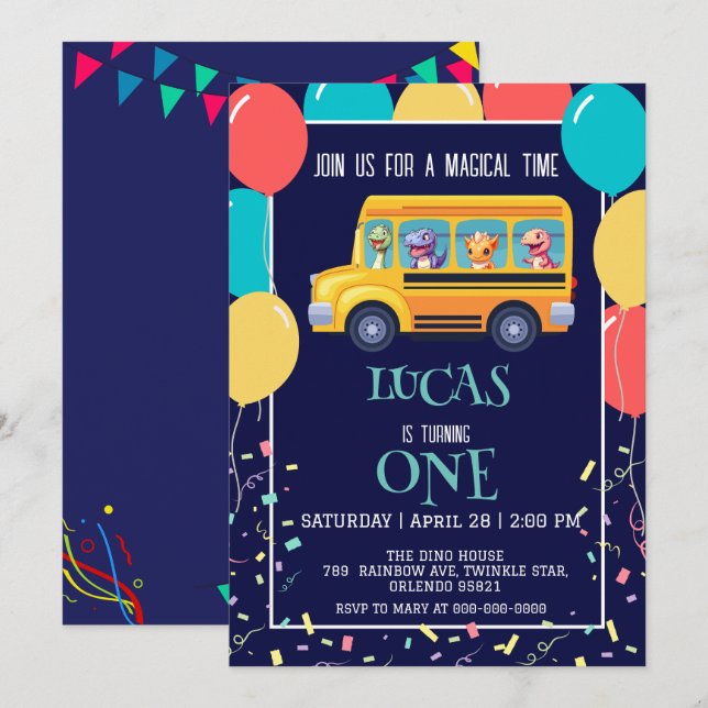 Funny dinosaur Back To School Bus boy Birthday  Save The Date (Front/Back)