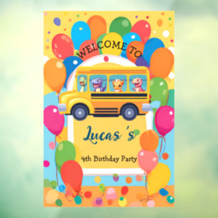 Funny dinosaur Back To School Bus boy Birthday  Window Cling