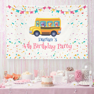 Funny dinosaur Back To School Bus cake Birthday Banner