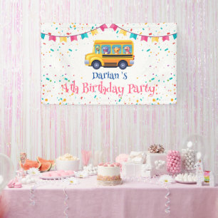 Funny dinosaur Back To School Bus cake Birthday Banner