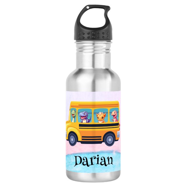Funny dinosaur Back To School Bus Rainbow Birthday 532 Ml Water Bottle (Front)