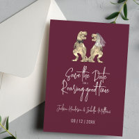 Funny Dinosaur Bride and Groom Wedding Burgundy