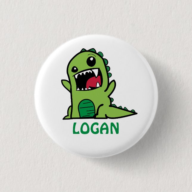 Funny dinosaur cartoon with name 1 inch round button (Front)