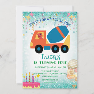 Funny dinosaur cement truck Birthday party Name Holiday Card