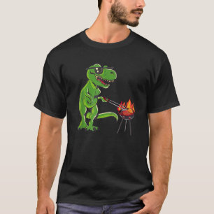 Funny Dinosaur Chef Cook BBQ outdoors dad son food T-Shirt