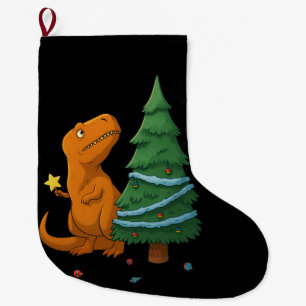 Funny Dinosaur Christmas – Cute T-Rex Holiday Large Christmas Stocking