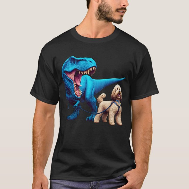 Funny Dinosaur Cockapoo Walking Dog Lover T-Shirt (Front)