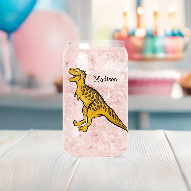 Funny Dinosaur custom name Can Glass (Insitu (Baby Shower))