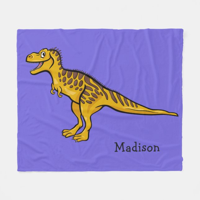 Funny Dinosaur custom name & colour fleece blanket (Front (Horizontal))