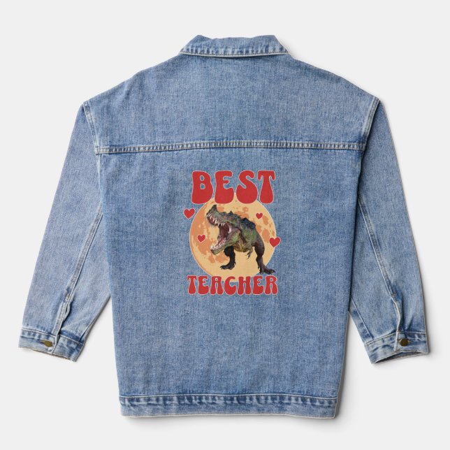 Funny Dinosaur Dino Best Teacher Denim Jacket (Back)
