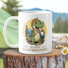 Funny Dinosaur Drinking Coffee Outdoors Camping Mug