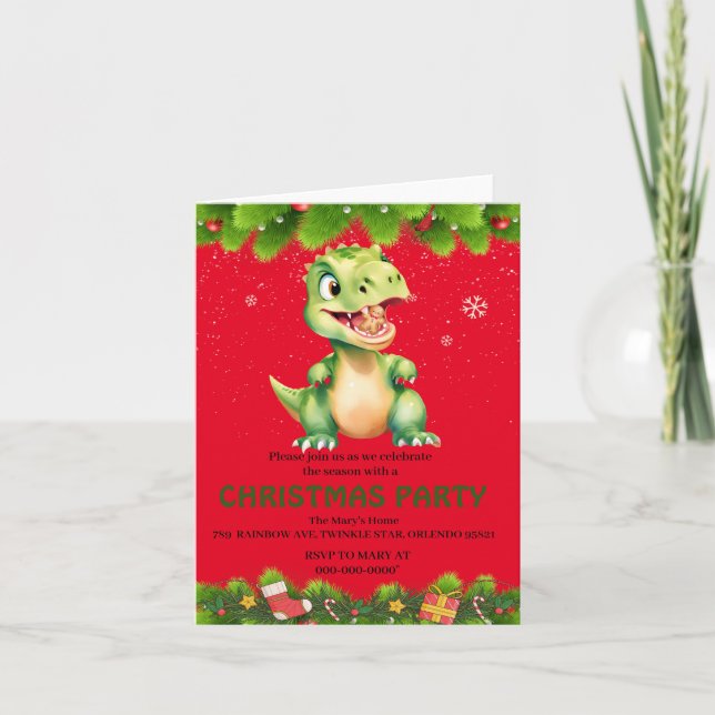 Funny Dinosaur eat gingerbread cookies Christmas  Invitation (Front)