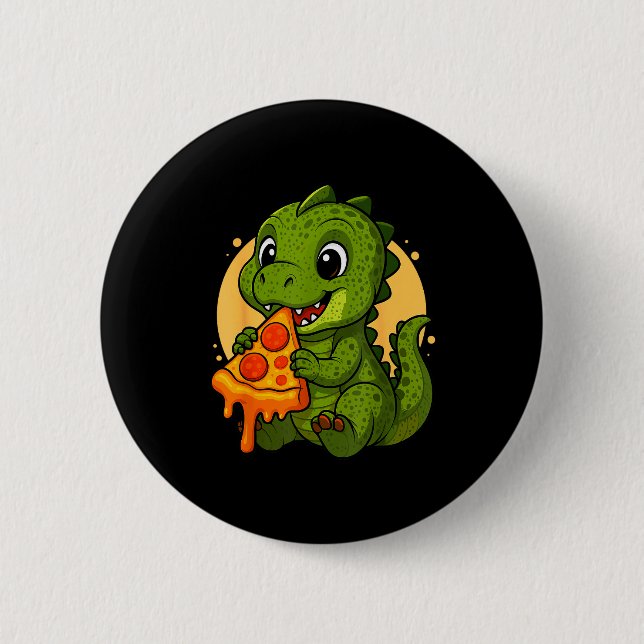 Funny Dinosaur Eating Zza Graphic Boys Girls Dinos 2 Inch Round Button (Front)