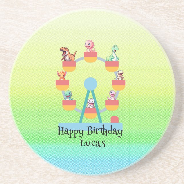 Funny dinosaur Ferris wheel Birthday party DIY Nam Coaster (Front)