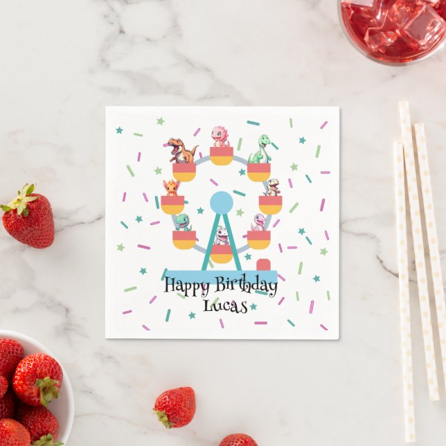 Funny dinosaur Ferris wheel Birthday party DIY Nam Napkin (Insitu)
