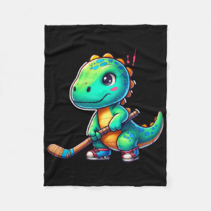 Funny Dinosaur Field Hockey Player Cool Team  Fleece Blanket
