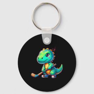Funny Dinosaur Field Hockey Player Cool Team  Keychain