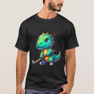 Funny Dinosaur Field Hockey Player Cool Team  T-Shirt