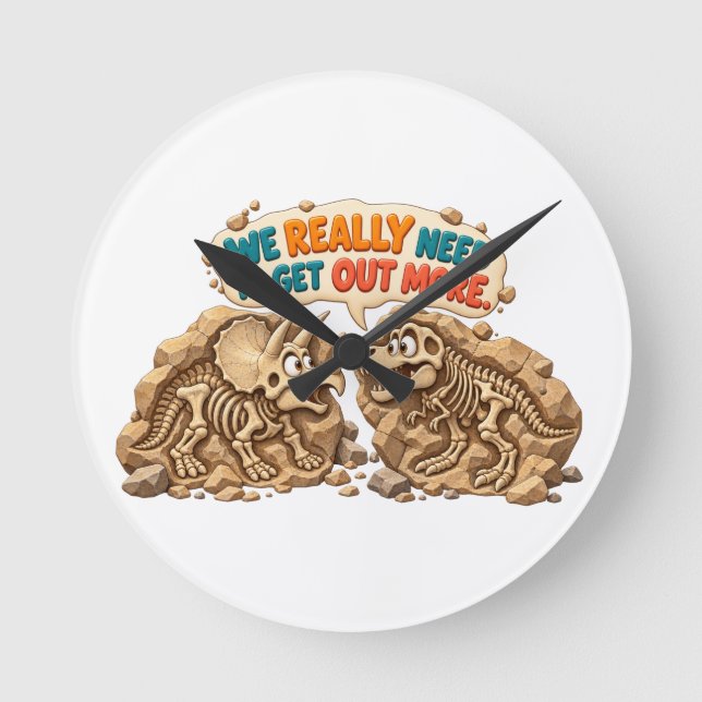 Funny Dinosaur Fossil Humour Round Clock (Front)