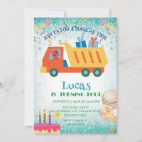 Funny dinosaur Garbage truck Birthday party Name