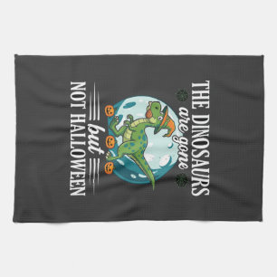 Funny Dinosaur Halloween Witch Graphic Kitchen Towel