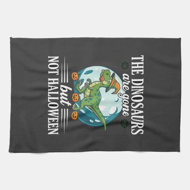 Funny Dinosaur Halloween Witch Graphic Kitchen Towel (Horizontal)