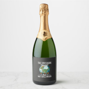 Funny Dinosaur Halloween Witch Graphic Sparkling Wine Label