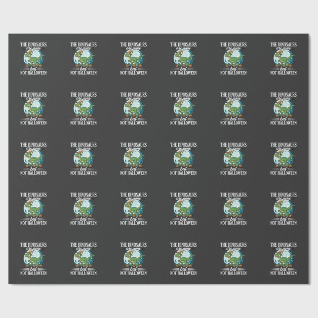 Funny Dinosaur Halloween Witch Graphic Wrapping Paper (Flat)