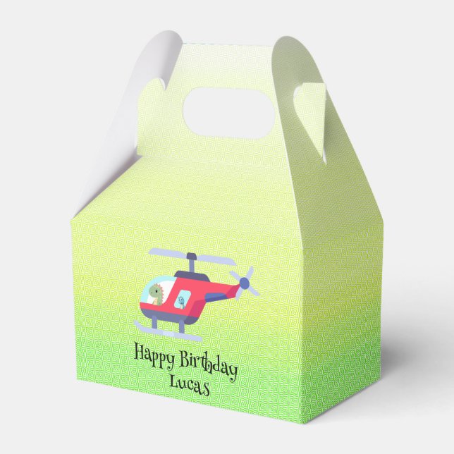 Funny dinosaur Helicopter Birthday party DIY Name Favor Box (Front Side)
