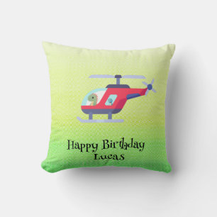 Funny dinosaur Helicopter Birthday party DIY Name Throw Pillow