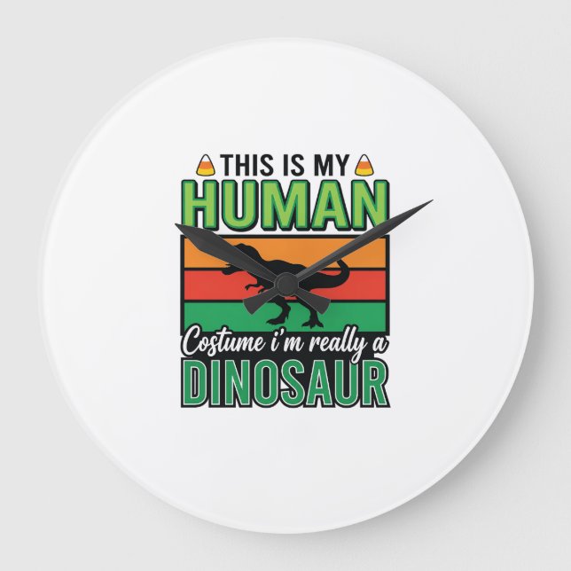 Funny Dinosaur Human Costume Halloween Large Clock (Front)