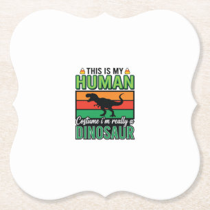 Funny Dinosaur Human Costume Halloween Paper Coaster