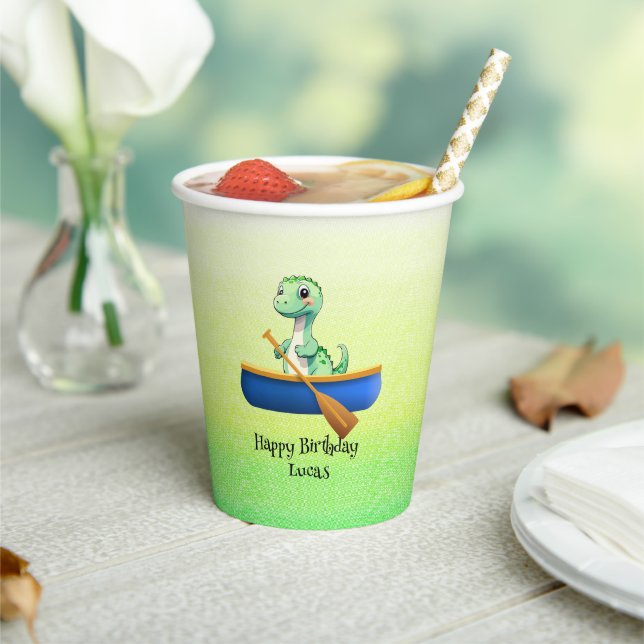 Funny dinosaur Kayak sailing Birthday party Paper Cups (Insitu)