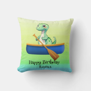 Funny dinosaur Kayak sailing Birthday party Throw Pillow