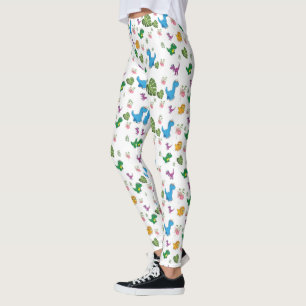 Funny Dinosaur, leaves Leggings