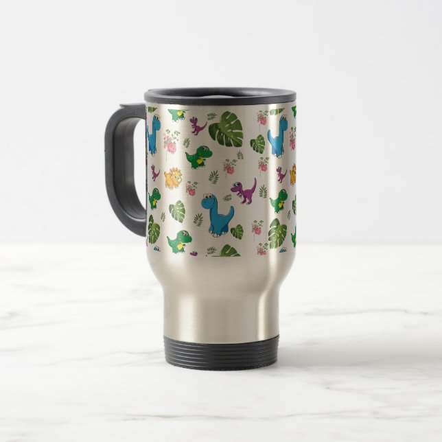 Funny Dinosaur, leaves Travel Mug (Front Left)