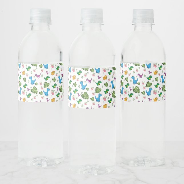 Funny Dinosaur, leaves Water Bottle Label (Bottles)