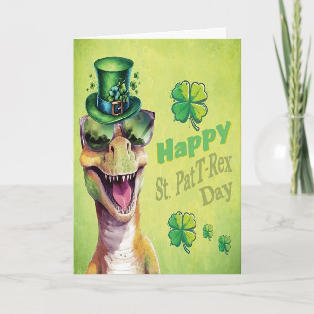 Funny Dinosaur leprechaun Irish St Patricks Day Announcement (Front)