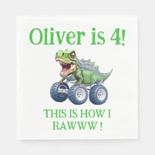 Funny dinosaur monster truck napkin