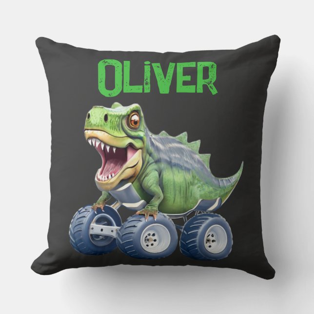 Funny dinosaur monster truck  throw pillow (Front)