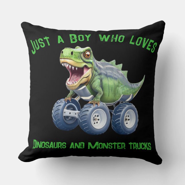 Funny dinosaur monster truck  throw pillow (Front)