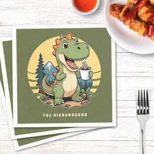 Funny Dinosaur Outdoors Custom Family Name Camping Napkin
